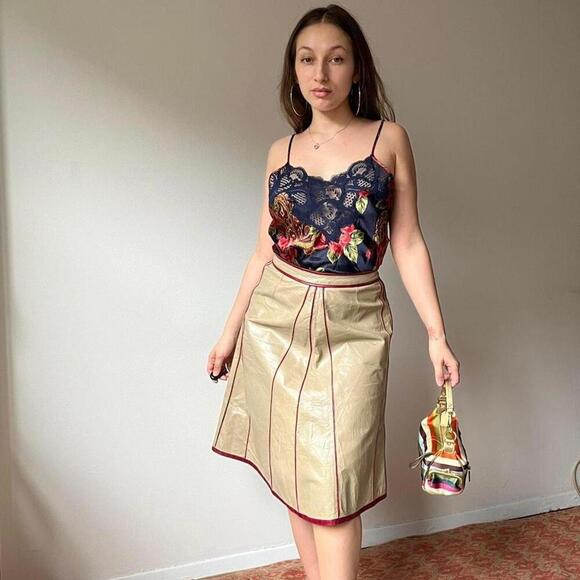 90s Vintage Fendi leather midi flare skirt - Picture 1 of 2